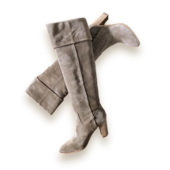 Belle Sigerson Morrison Knee High Cuffed Boots Sz 8 Brown Suede Block Heel - Picture 2 of 11